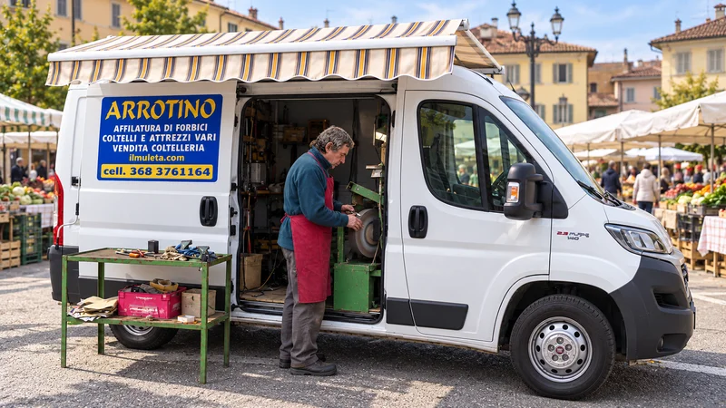Luigi al lavoro nel suo furgone, tra i banchi del mercato